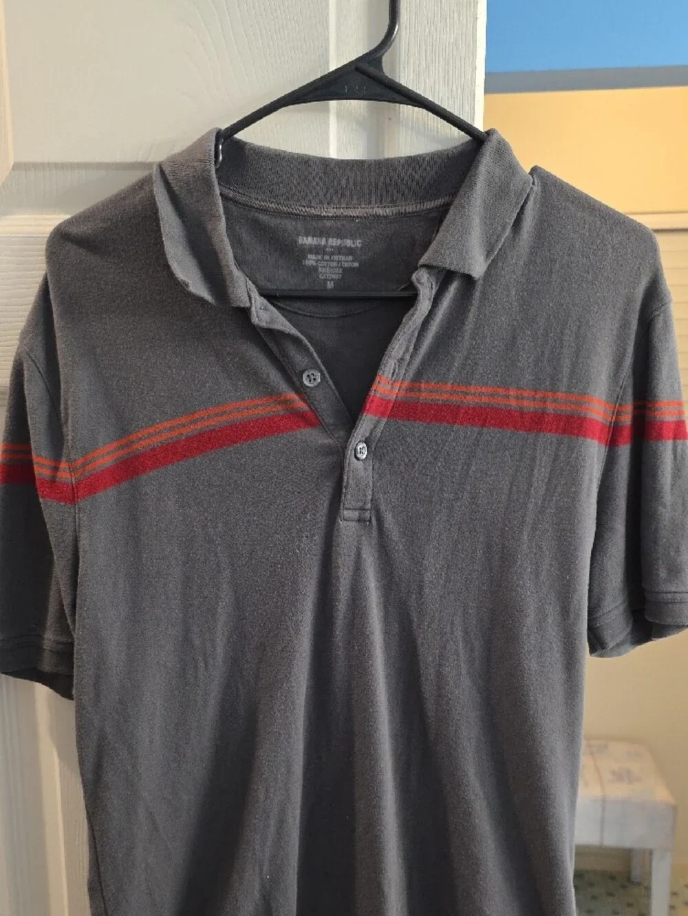 Banana Republic Gray Polo with Red Chest Stripe